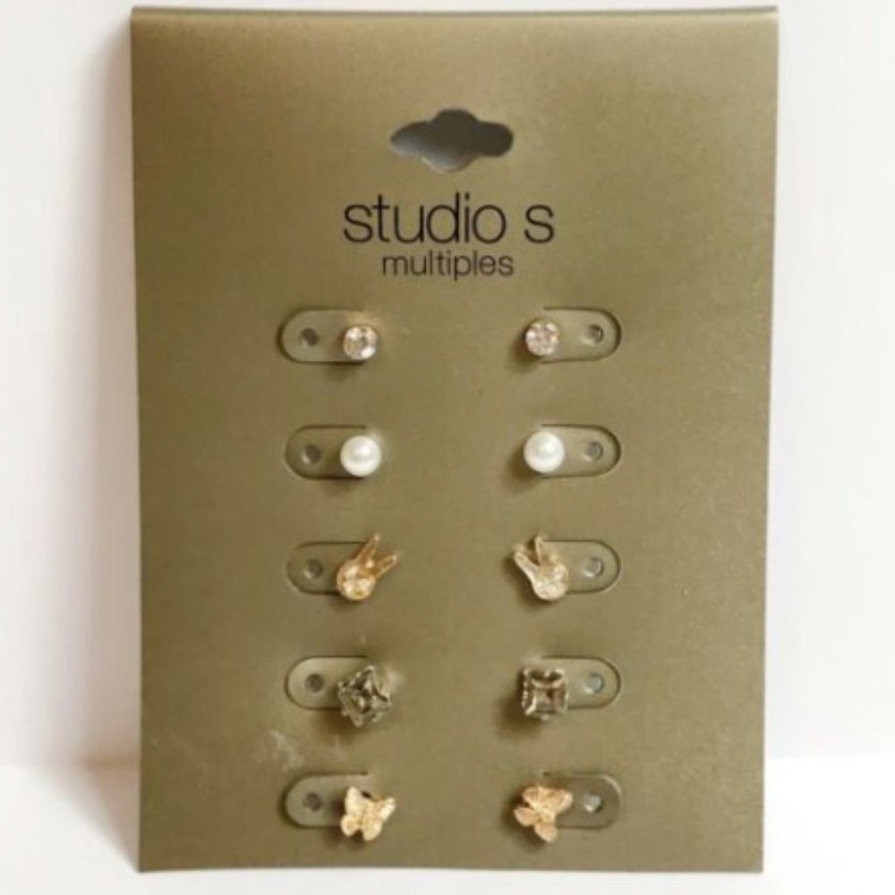 Set of 5 Studio Stud Earrings New